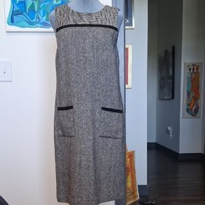 Talbots Black and White Herringbone Mini Jumper Dress